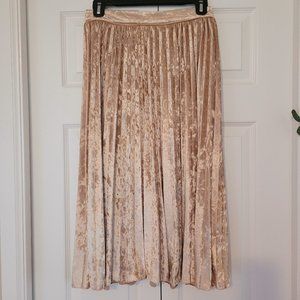 Gold Crushed Velvet Pleated Midi Skirt